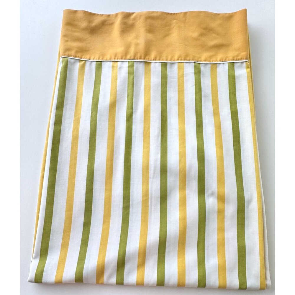Vintage 1970s top/ flat sheet, yellow, white, green stripes, Cannon Monticello